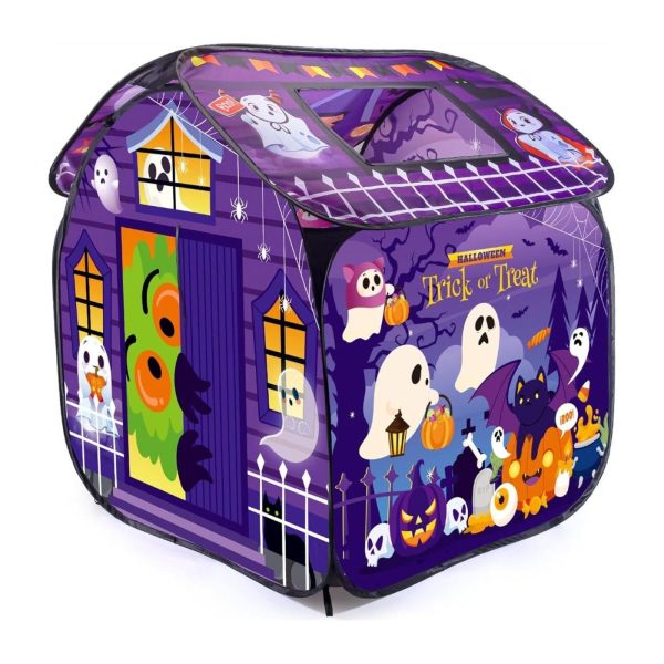 Play Tent for Kid, Halloween Ventilative Foldable Pop-Up Toddler Playhouse with Door Flip & Top Opening, Trick or Treat Non Shrink Fade Resistant Kids Tent for Girls Boys Gift, Kids Playhouse