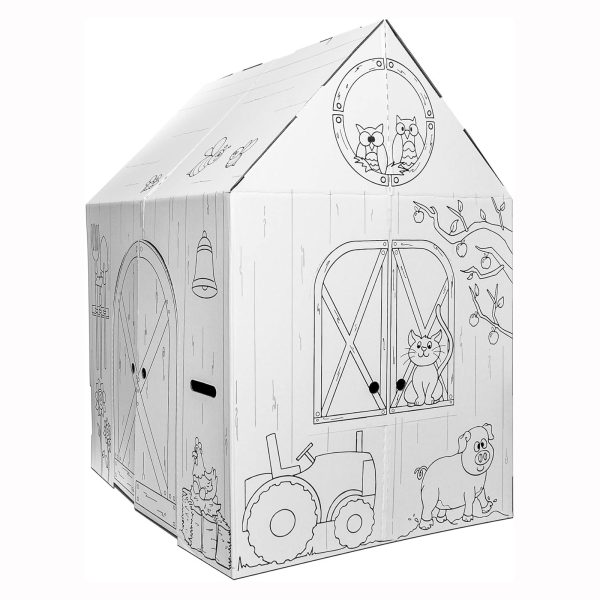 Easy Playhouse Barn - Kids Art & Craft for Indoor & Outdoor Fun, Color Favorite Farm Animals – Decorate & Personalize The Cardboard Fort, 32" X 26. 5" X 40. 5" - Made in USA, Age 3+