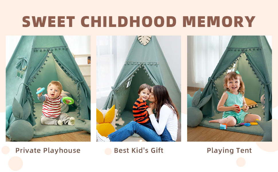 Teepee Tent for Kids Green Pompom Ball 5