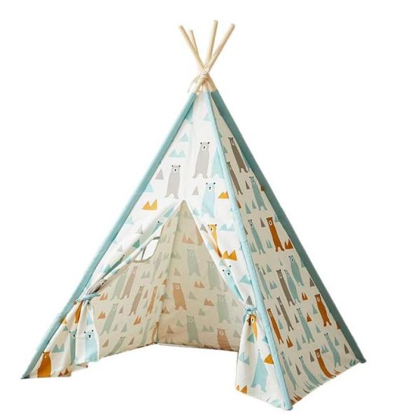 Kids Teepee Tent Children Play Tent Indoor Outdoor Play Tent Cotton Tent for Girls and Boys Kids Teepee (Bear Tent 4 Walls)