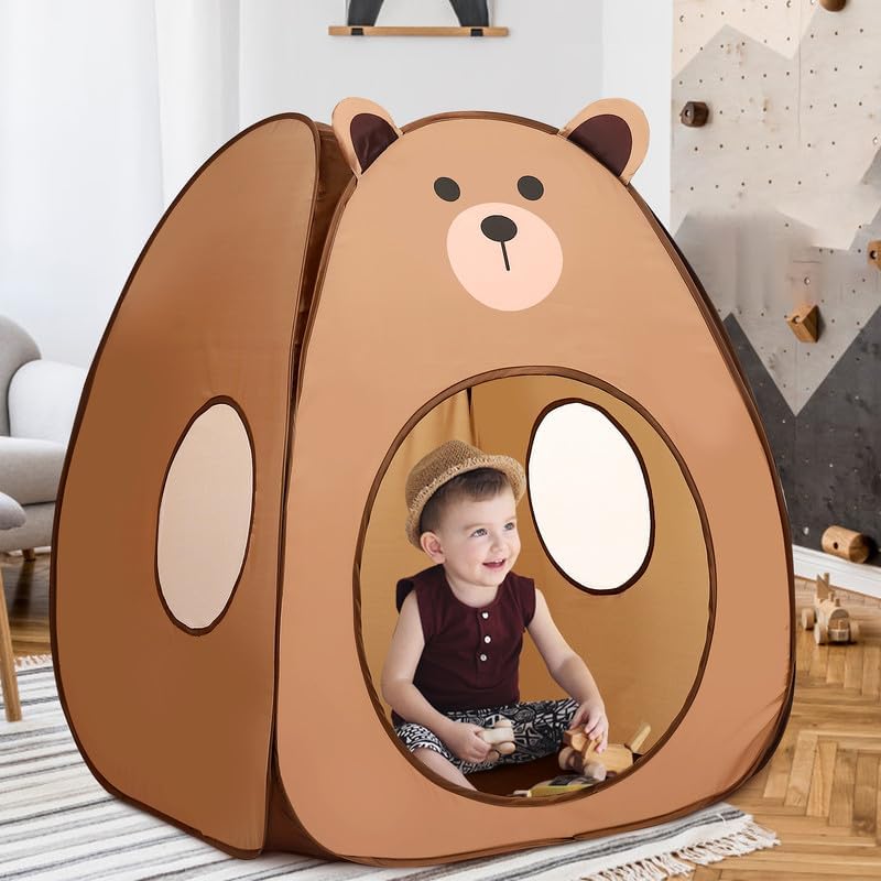Kids Play Tent Lucky Castle Pop Up Tent for Kids Cute Tent for Boys and Girls Indoor Outdoor Play Tent with Storage Bag Perfect Kids Gift(Brown Bear)