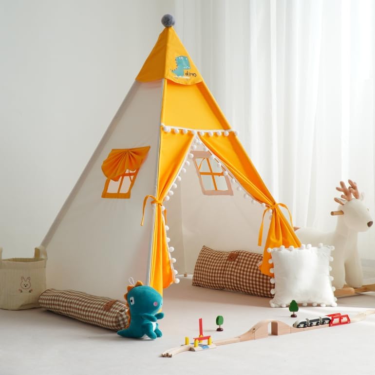 Teepee Tent for Kids，Kids Play Tent Indoor Outdoor Indian Tents Boys Girls Playhouse Cotton Canvas Tipi with Carry Bag