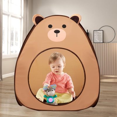 Kids Play Tent Lucky Castle Pop Up Tent for Kids Cute Tent for Boys and Girls Indoor Outdoor Play Tent with Storage Bag Perfect Kids Gift(Brown Bear)