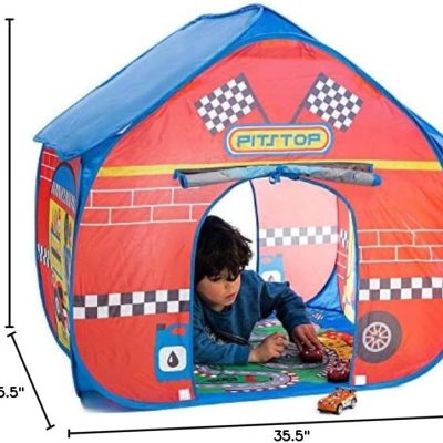 Pit Stop Tent with Race Mat Playhouse, Front & Back Doors, Spacious Interior, Pretend Play, Toddlers & Kids Ages 3+