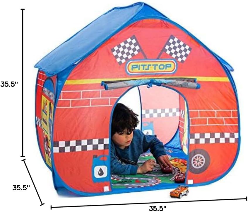 Pit Stop Tent with Race Mat Playhouse, Front & Back Doors, Spacious Interior, Pretend Play, Toddlers & Kids Ages 3+