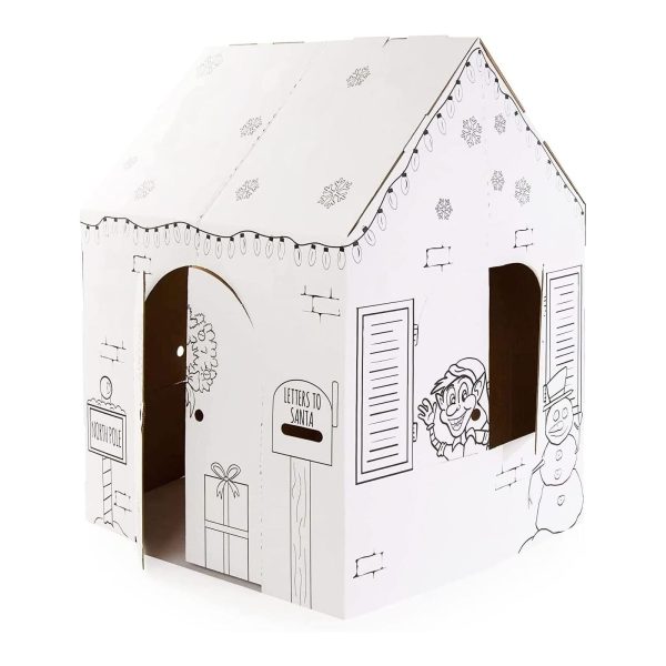 Easy Playhouse Holiday Cottage - Kids Art & Craft for Indoor Fun, Color, Draw, Doodle on a Festive North Pole House - Decorate & Personalize a Cardboard Fort, 32" X 26.5" X 40.5" - Made in USA, Age 3+