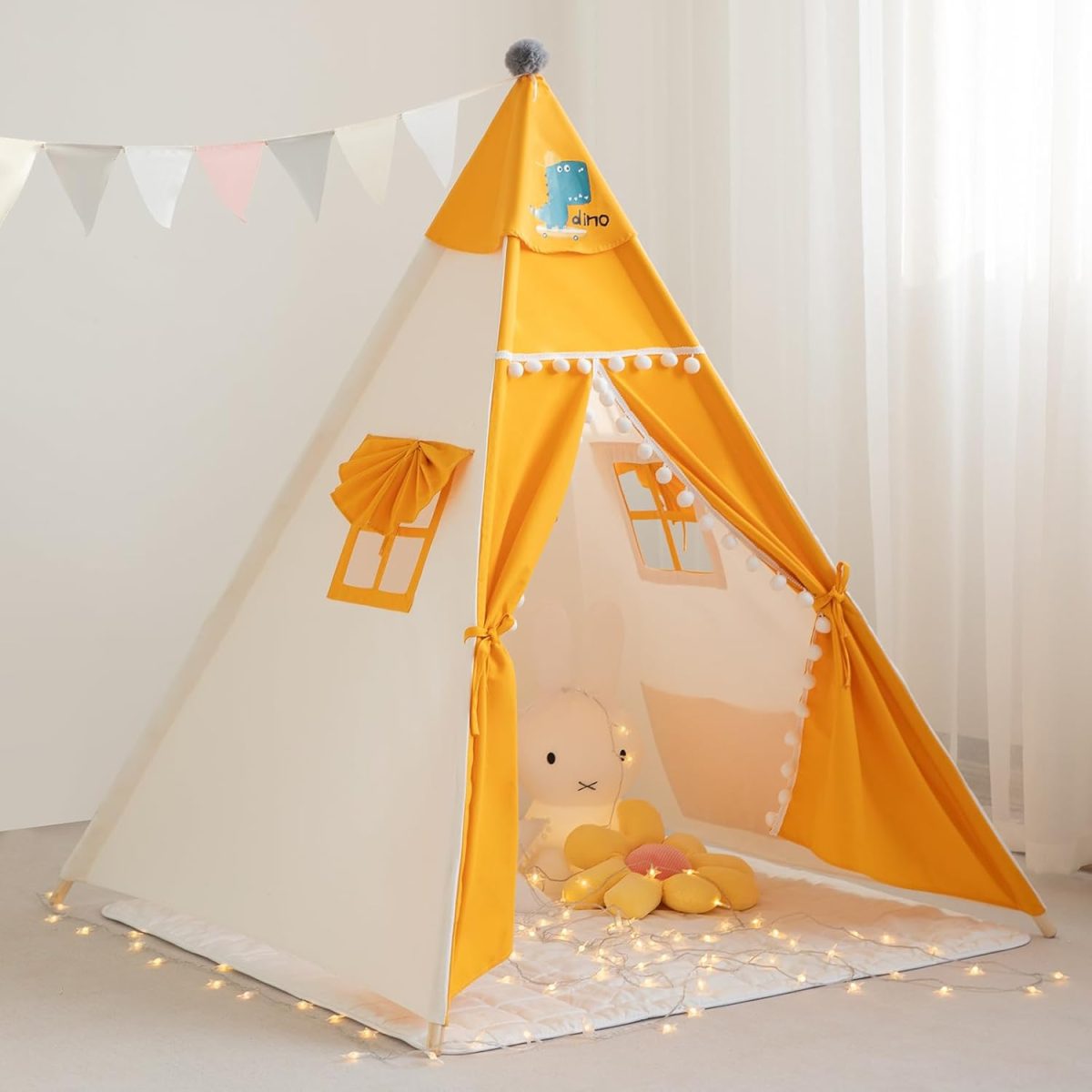 Teepee Tent for Kids，Kids Play Tent Indoor Outdoor Indian Tents Boys Girls Playhouse Cotton Canvas Tipi with Carry Bag