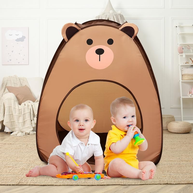 Kids Play Tent Lucky Castle Pop Up Tent for Kids Cute Tent for Boys and Girls Indoor Outdoor Play Tent with Storage Bag Perfect Kids Gift(Brown Bear)