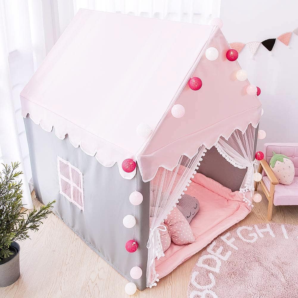 Kids Play Tent - Large Playhouse Children Play Castle Fairy Tent for Girls & Boys Birthday (Kid Tent with Padded Mat)