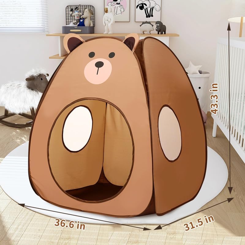Kids Play Tent Lucky Castle Pop Up Tent for Kids Cute Tent for Boys and Girls Indoor Outdoor Play Tent with Storage Bag Perfect Kids Gift(Brown Bear)
