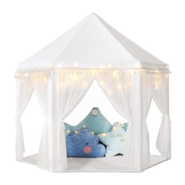 White Princess Tent Girls Tassel Decor Large Playhouse Kids Castle Play Tent with Star Lights Toy for Children Indoor and Outdoor Games, 55'' x 53'' (White Princess Tent with Tassel)