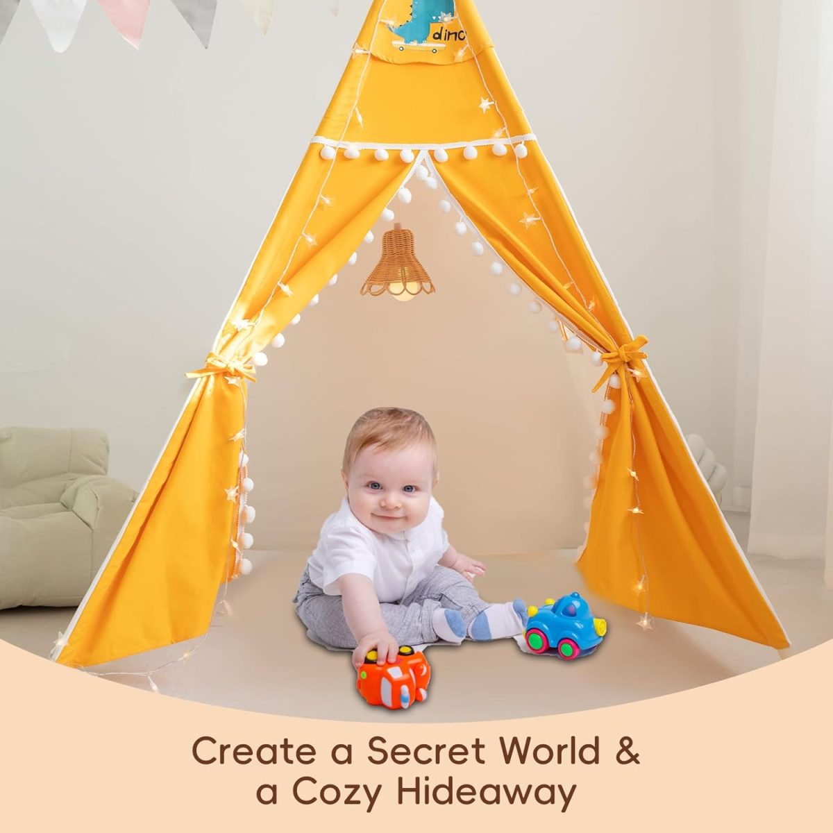 Teepee Tent for Kids，Kids Play Tent Indoor Outdoor Indian Tents Boys Girls Playhouse Cotton Canvas Tipi with Carry Bag