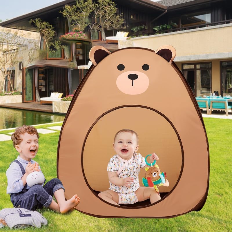 Kids Play Tent Lucky Castle Pop Up Tent for Kids Cute Tent for Boys and Girls Indoor Outdoor Play Tent with Storage Bag Perfect Kids Gift(Brown Bear)