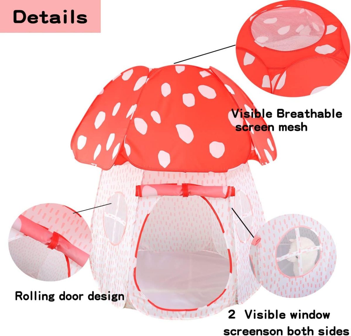 Play Tent for Kids Pop Up Tent Indoor Outdoor Boys and Girls Playhouse with Exquisite Design for Imaginative Mushroom Tent by CRAWLBO Patented (Pink, Small)