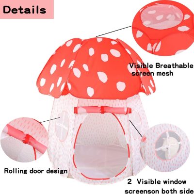 Play Tent for Kids Pop Up Tent Indoor Outdoor Boys and Girls Playhouse with Exquisite Design for Imaginative Mushroom Tent by CRAWLBO Patented (Pink, Small)