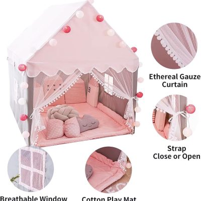 Kids Play Tent - Large Playhouse Children Play Castle Fairy Tent for Girls & Boys Birthday (Kid Tent with Padded Mat)