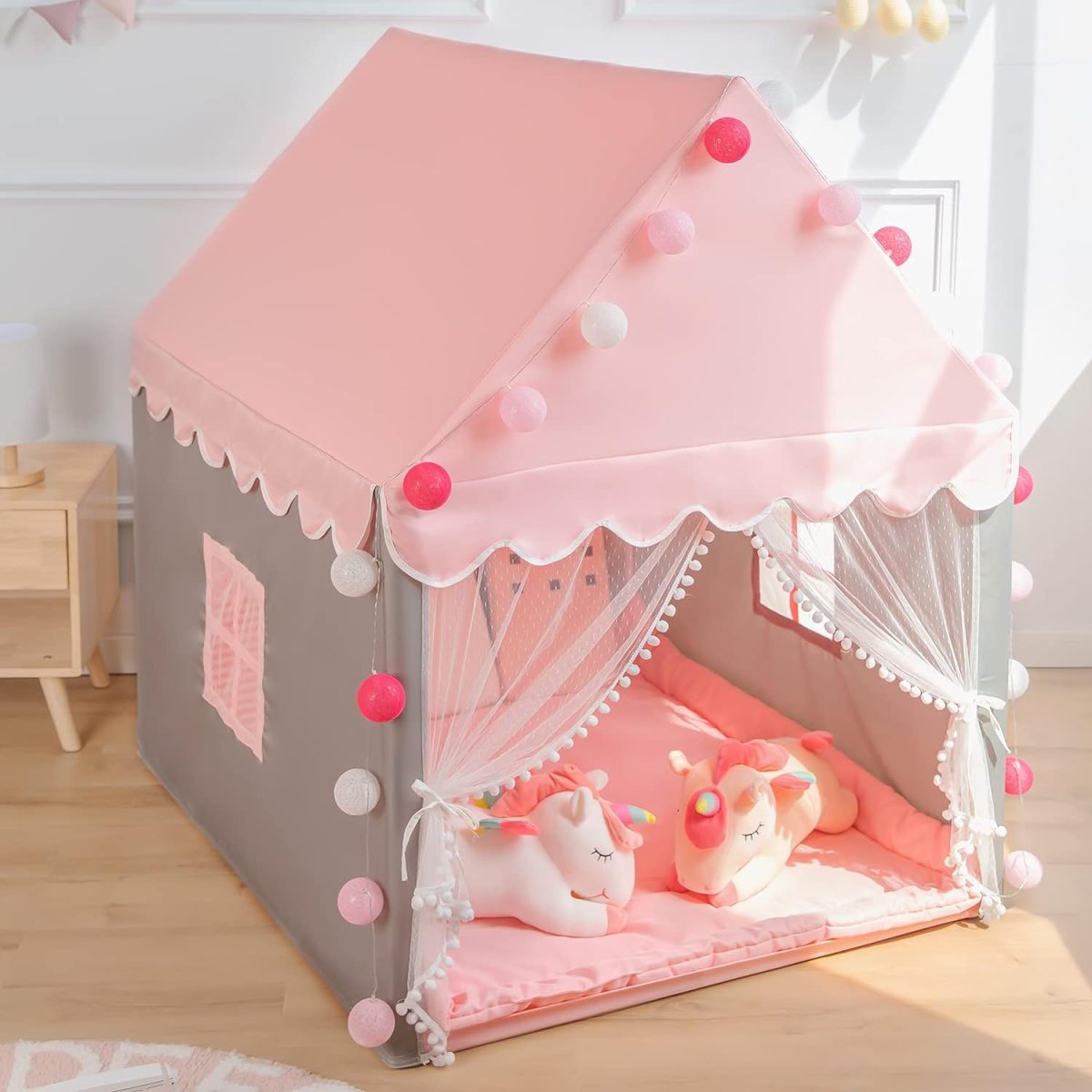 Kids Play Tent - Large Playhouse Children Play Castle Fairy Tent for Girls & Boys Birthday (Kid Tent with Padded Mat)
