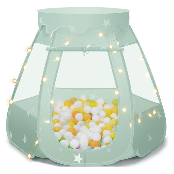 Baby Ball Pit for Toddler: with Star Lights - Pop Up Princess Play Tent for Kids - Indoor Outdoor Baby Girl Toys Birthday Gifts - NO Balls (Grayish Green Tent)