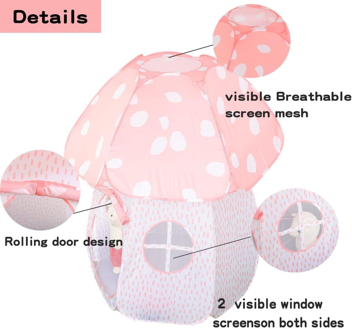 Play Tent for Kids Pop Up Tent Indoor Outdoor Boys and Girls Playhouse with Exquisite Design for Imaginative Mushroom Tent by CRAWLBO Patented (Pink, Small)