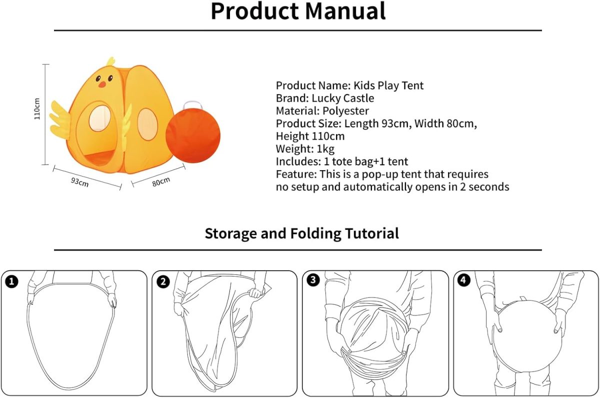 Kids Play Tent Lucky Castle Pop Up Tent for Kids Cute Tent for Boys and Girls Indoor Outdoor Play Tent with Storage Bag Perfect Kids Gift(Brown Bear)