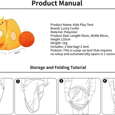Kids Play Tent Lucky Castle Pop Up Tent for Kids Cute Tent for Boys and Girls Indoor Outdoor Play Tent with Storage Bag Perfect Kids Gift(Brown Bear)