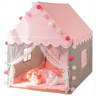 Kids Play Tent - Large Playhouse Children Play Castle Fairy Tent for Girls & Boys Birthday (Kid Tent with Padded Mat)