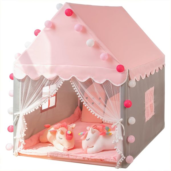 Kids Play Tent - Large Playhouse Children Play Castle Fairy Tent for Girls & Boys Birthday (Kid Tent with Padded Mat)