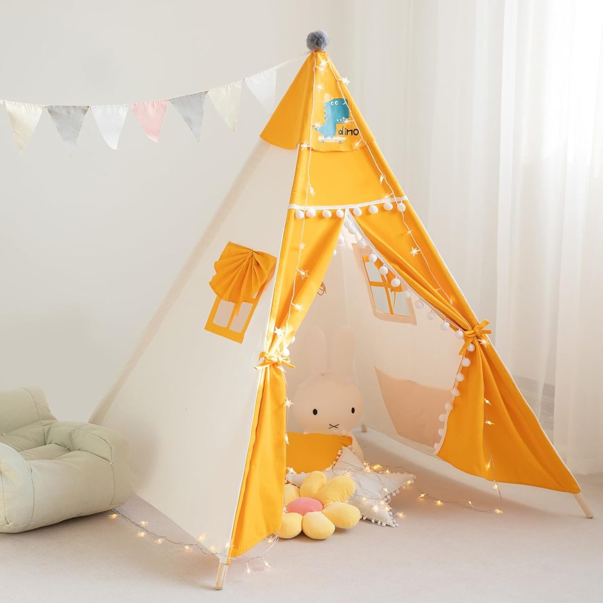 Teepee Tent for Kids，Kids Play Tent Indoor Outdoor Indian Tents Boys Girls Playhouse Cotton Canvas Tipi with Carry Bag