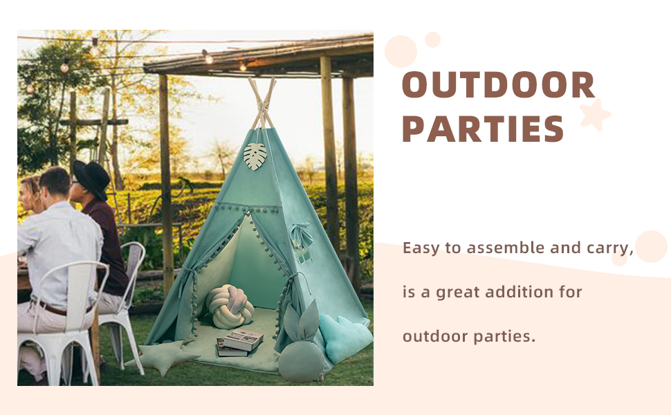 Teepee Tent for Kids Green Pompom Ball 4