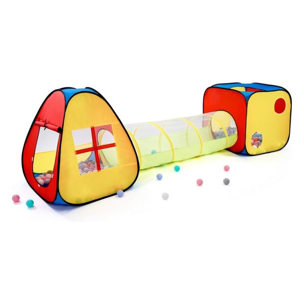 3 in 1 Pop Up Kids Play Tent with Tunnel and Ball Pit for Kids, Boys, Girls, Babies and Toddlers, Indoor/Outdoor Playhouse, Red&Yellow&Blue