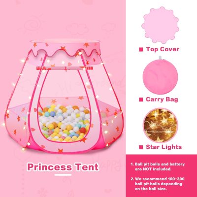 Baby Ball Pit for Toddler: with Star Lights - Pop Up Princess Play Tent for Kids - Indoor Outdoor Baby Girl Toys Birthday Gifts - NO Balls (Grayish Green Tent)