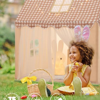 Kids Play Tent, Playhouse for Kids Indoor & Outdoor, Kids Tent with Star Light, Flags and Carry Bag, Washable Kids Tent for Girls & Boys (Without Mat)