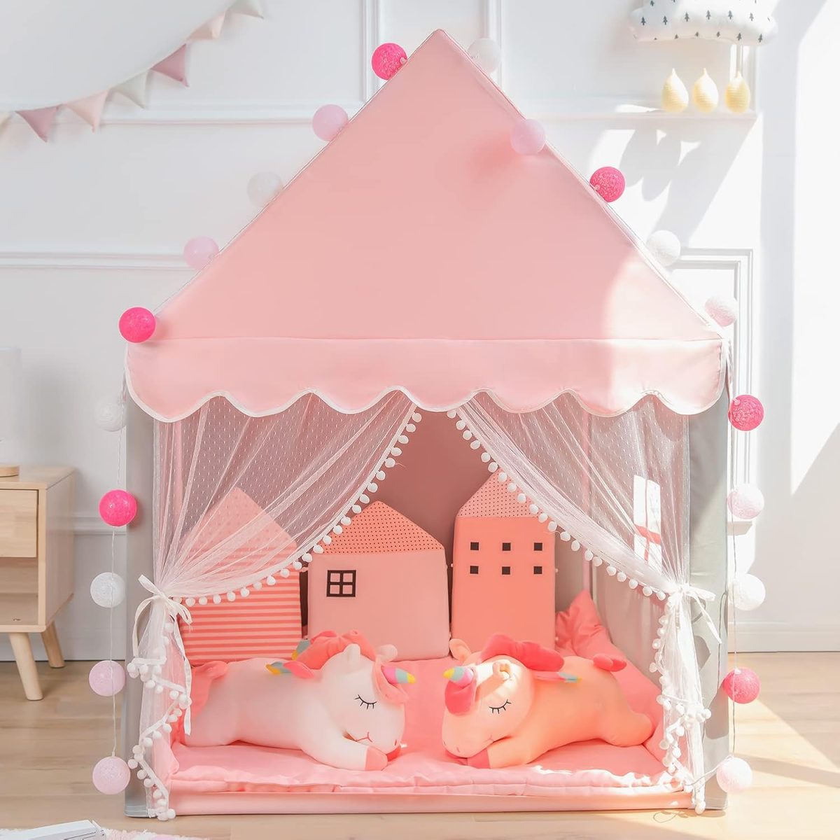 Kids Play Tent - Large Playhouse Children Play Castle Fairy Tent for Girls & Boys Birthday (Kid Tent with Padded Mat)