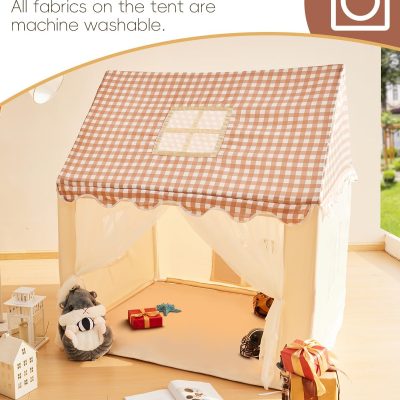 Kids Play Tent, Playhouse for Kids Indoor & Outdoor, Kids Tent with Star Light, Flags and Carry Bag, Washable Kids Tent for Girls & Boys (Without Mat)