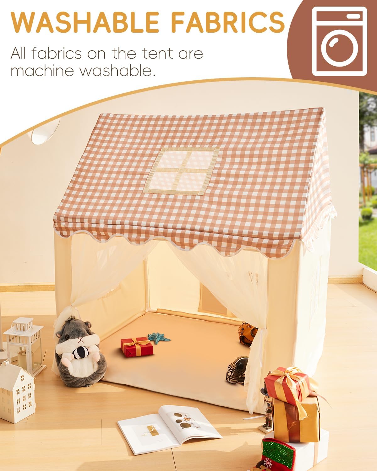 Kids Play Tent, Playhouse for Kids Indoor & Outdoor, Kids Tent with Star Light, Flags and Carry Bag, Washable Kids Tent for Girls & Boys (Without Mat)