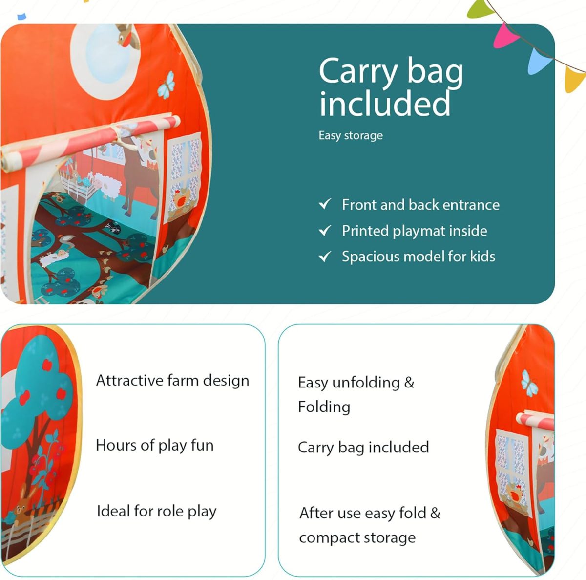 Pit Stop Tent with Race Mat Playhouse, Front & Back Doors, Spacious Interior, Pretend Play, Toddlers & Kids Ages 3+