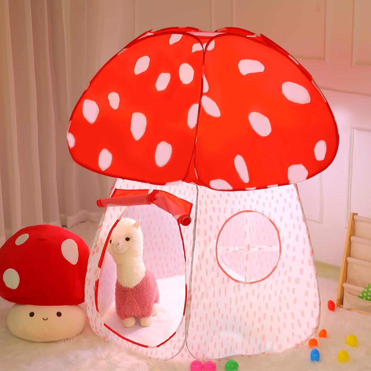Play Tent for Kids Pop Up Tent Indoor Outdoor Boys and Girls Playhouse with Exquisite Design for Imaginative Mushroom Tent by CRAWLBO Patented (Pink, Small)