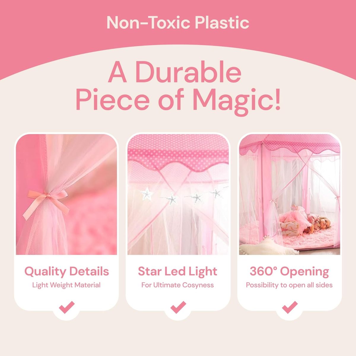 Princess Tent for Kids Tent 55"x53" – Princess Toys Kids Tent with Ultra Soft Rug & Star Led Lights – Princess Castle Kids Play Tent Indoor & Outdoor