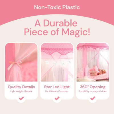 Princess Tent for Kids Tent 55"x53" – Princess Toys Kids Tent with Ultra Soft Rug & Star Led Lights – Princess Castle Kids Play Tent Indoor & Outdoor