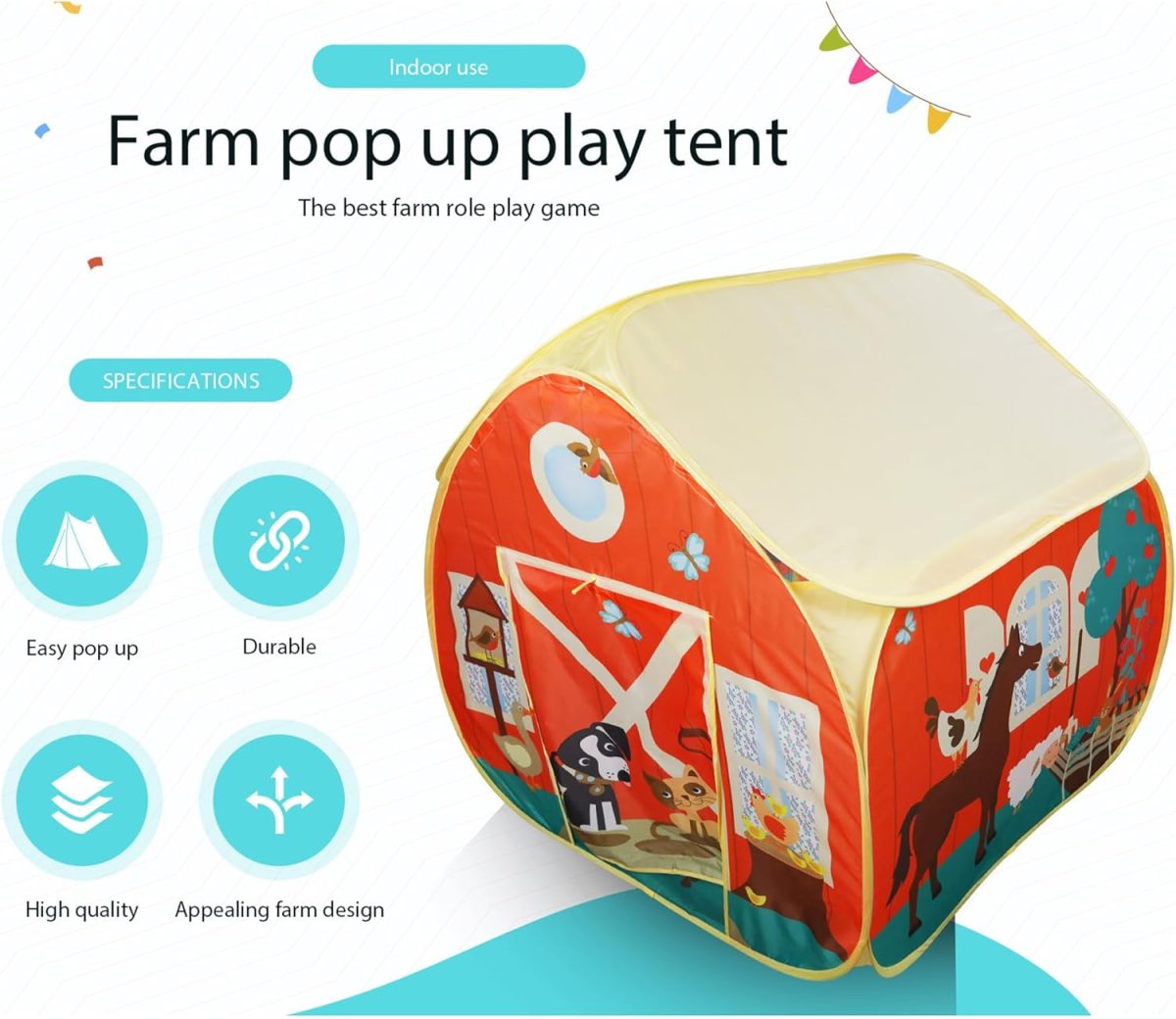 Pit Stop Tent with Race Mat Playhouse, Front & Back Doors, Spacious Interior, Pretend Play, Toddlers & Kids Ages 3+