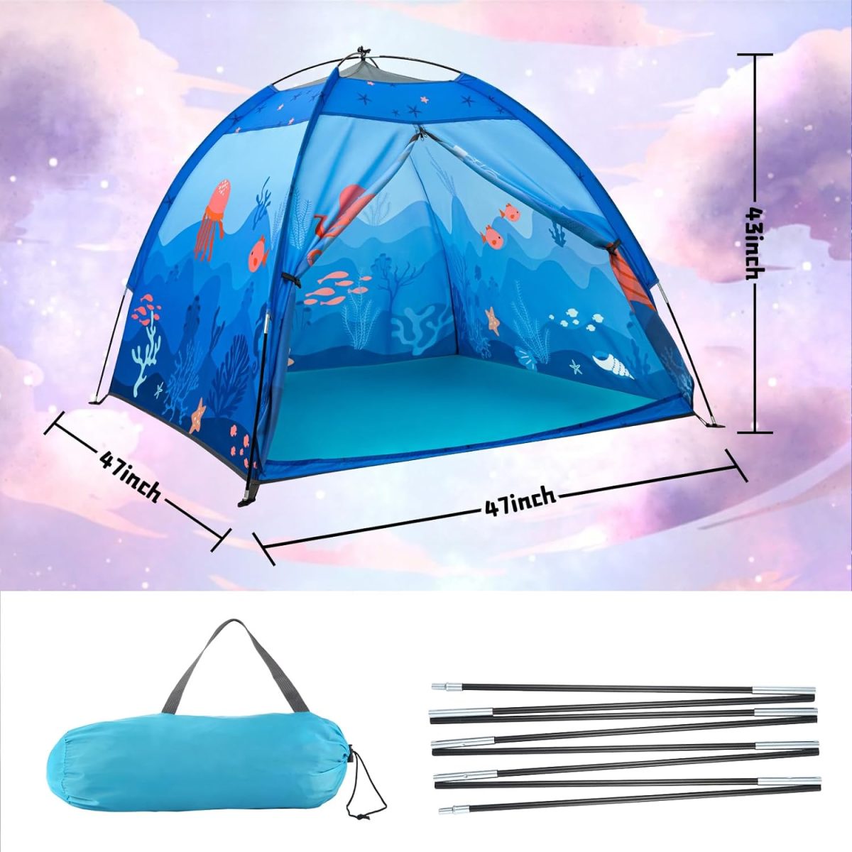 Undersea World Kids Play Tent Undersea World Tent for Kids, Kids Play Tent Foldable Pop Up Kids Tent Indoor Outdoor Party Undersea World Playhouse Tent Toy for Boys Girls-47 * 47 * 41 (Blue)