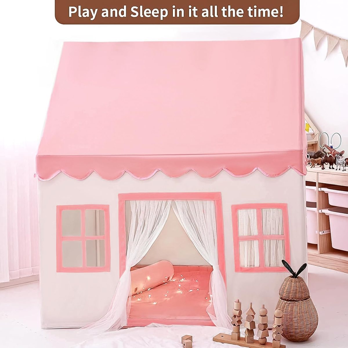Play Tent with Mat, Kids Tent Playhouse for Kids Indoor Playhouse Large for Girls Tent Baby Tent Kids Play Tent Bed Tent for Toddler