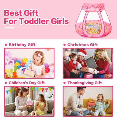 Baby Ball Pit for Toddler: with Star Lights - Pop Up Princess Play Tent for Kids - Indoor Outdoor Baby Girl Toys Birthday Gifts - NO Balls (Grayish Green Tent)