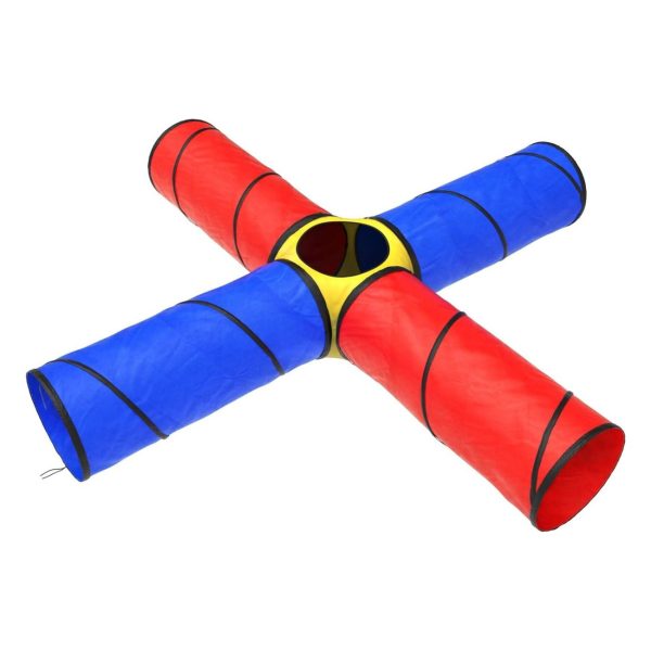 Hey! Play! Kids Play Tunnel- 4-Way Pop Up Crawl Through Tent, Indoor/Outdoor Fun for Kids, Dogs, Toddlers & Children, Foldable & Portable Playhouse, Multicolor