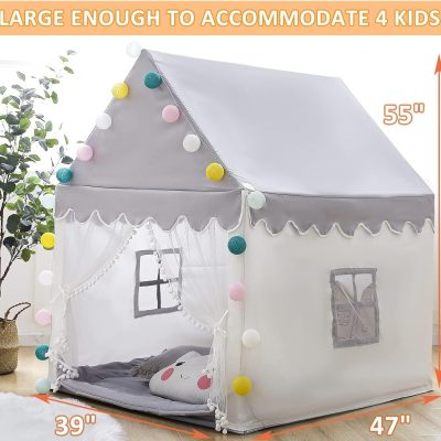 Kids Play Tent - Large Playhouse Children Play Castle Fairy Tent for Girls & Boys Birthday (Kid Tent with Padded Mat)
