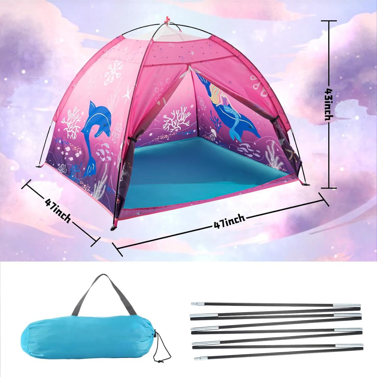 Undersea World Kids Play Tent Undersea World Tent for Kids, Kids Play Tent Foldable Pop Up Kids Tent Indoor Outdoor Party Undersea World Playhouse Tent Toy for Boys Girls-47 * 47 * 41 (Blue)