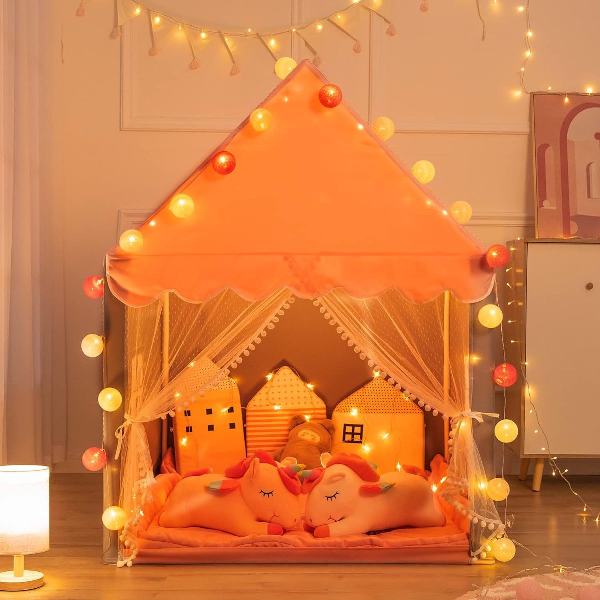 Kids Play Tent - Large Playhouse Children Play Castle Fairy Tent for Girls & Boys Birthday (Kid Tent with Padded Mat)