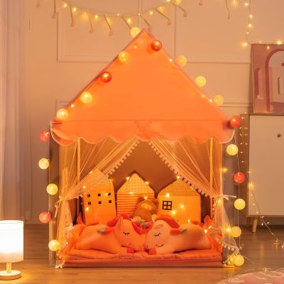 Kids Play Tent - Large Playhouse Children Play Castle Fairy Tent for Girls & Boys Birthday (Kid Tent with Padded Mat)