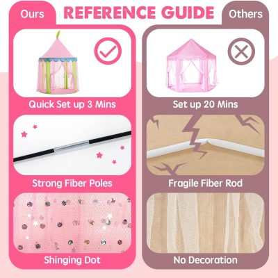 Princess-Tent with Star Lights & Carry Case, Pop Up Play-Tent, Princess Castle Indoor Playhouse, Foldable Kids Play Tent Outdoor, Toddler-Tent for Girls