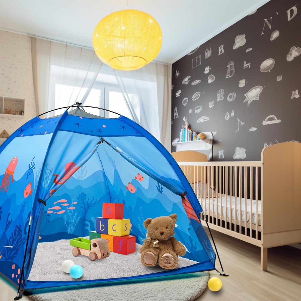 Undersea World Kids Play Tent Undersea World Tent for Kids, Kids Play Tent Foldable Pop Up Kids Tent Indoor Outdoor Party Undersea World Playhouse Tent Toy for Boys Girls-47 * 47 * 41 (Blue)